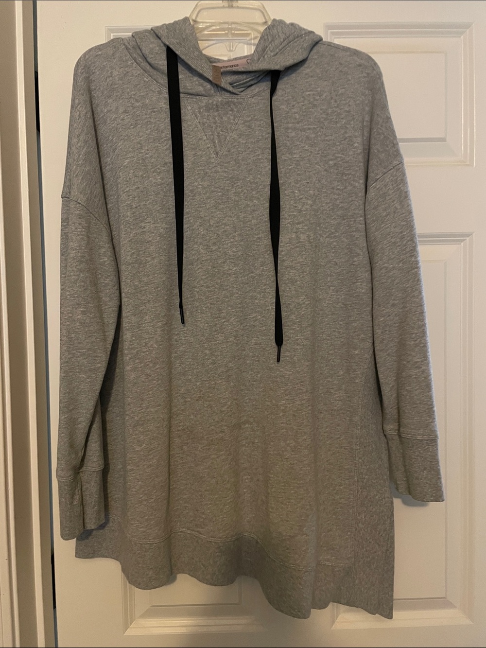 Gray Hooded Women's Sweatshirt with Contrast Drawstrings asymmetrical
